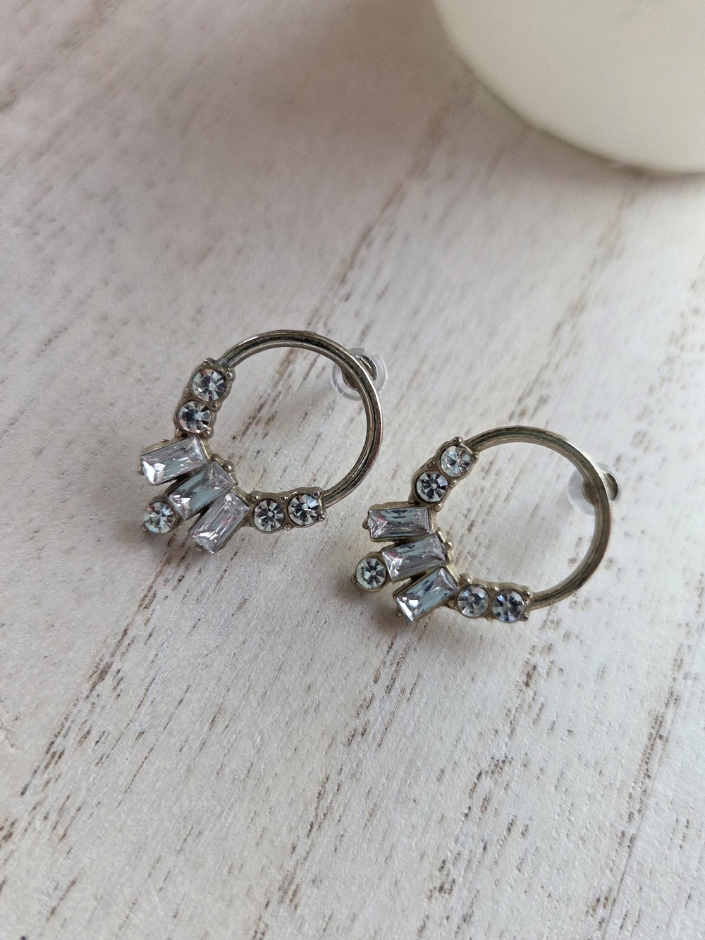 Crystal Hoop Stud Earrings - Gold Tone